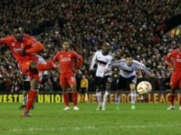 Mario Balotelli of Liverpool scores his goal from the penalty spot to make it 1-0