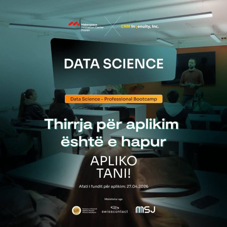 Hapet thirrja për aplikim për “Data Science Bootcamp”, i përkrahur nga Komuna e Prizrenit